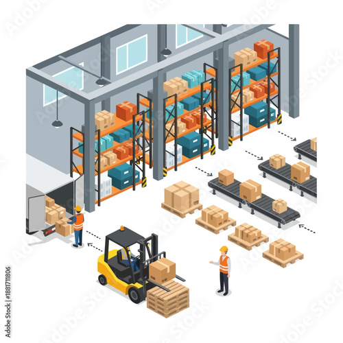 Warehouse Workers Managing Inventory with Forklift.
