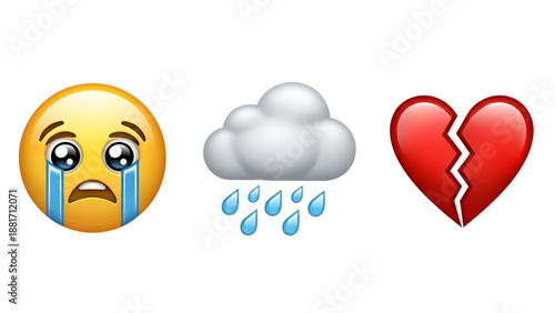 Crying Emoji Set – Raining Cloud and Broken Heart Vector