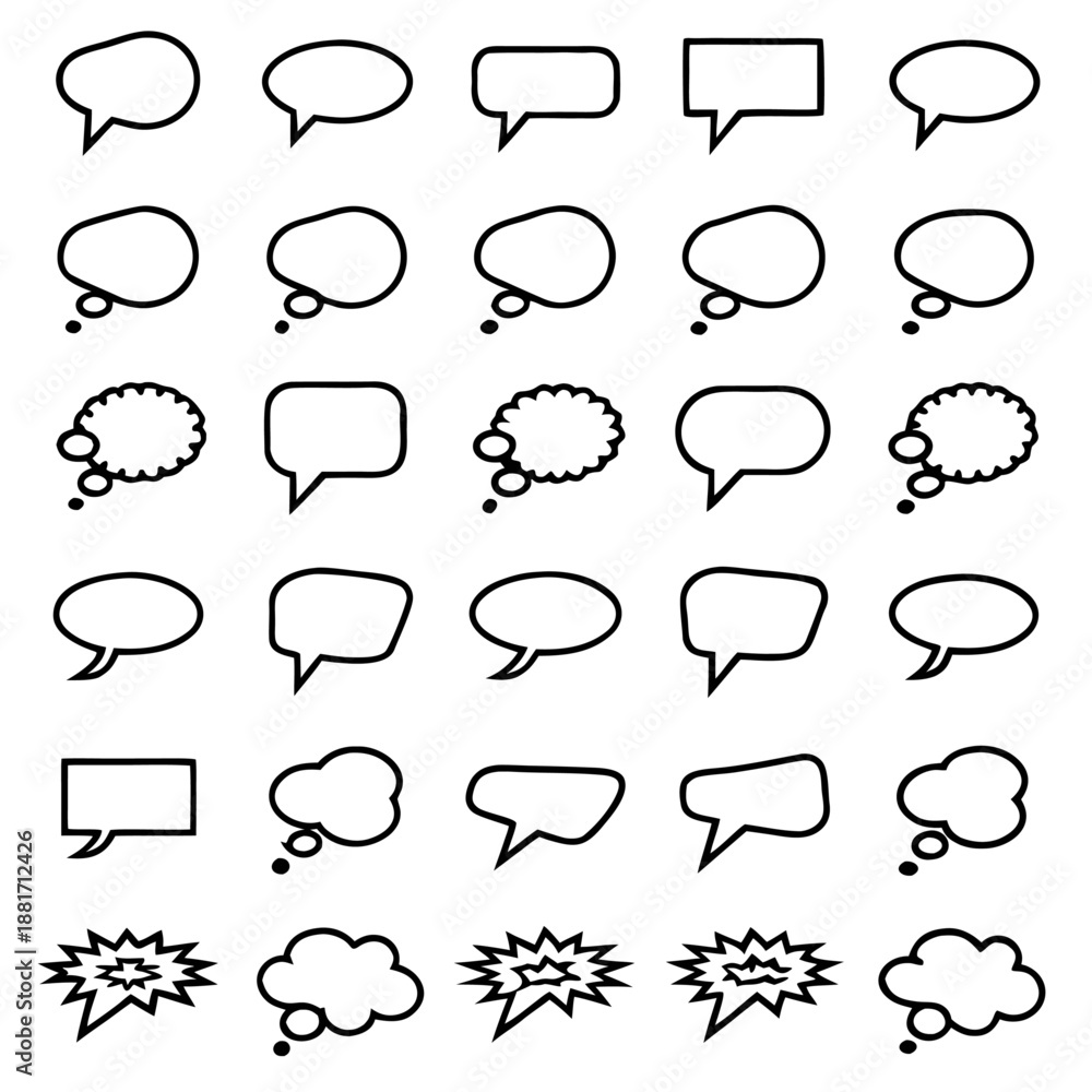 Fototapeta premium Diverse vector speech bubbles and cloud icons set for ui design