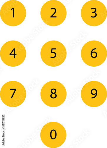 A standard numerical keypad layout with yellow circles on a white background