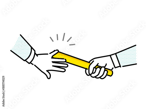 バトンを次世代の若者に手渡す手のイラストー企業ー工業、倉庫、運送系ービジネスアイコンイラスト素材