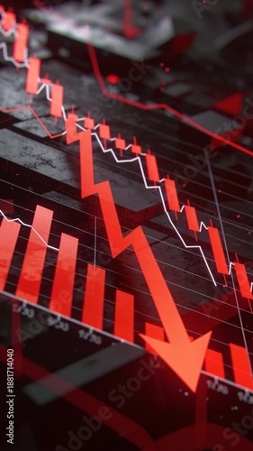 Falling Financial Chart on Dark Background, Economic Crisis Concept