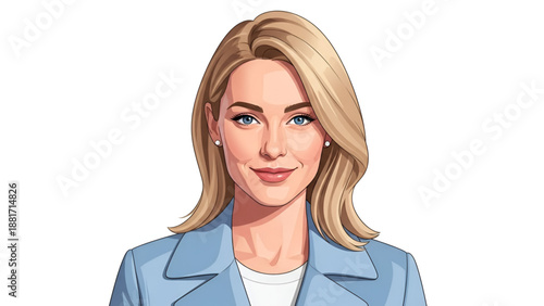 Blonde Woman Vector Illustration – Young Female in Blue Jacket