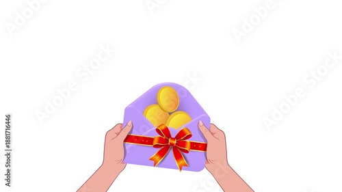 A gift in an envelope for a holiday, accumulation, donation, business. Animation, banner