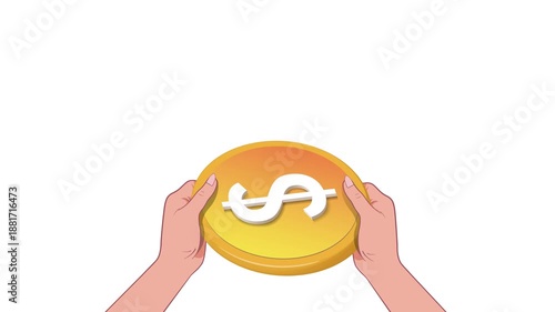 A gift of a gold dollar, savings, donations, business. Animation, banner
