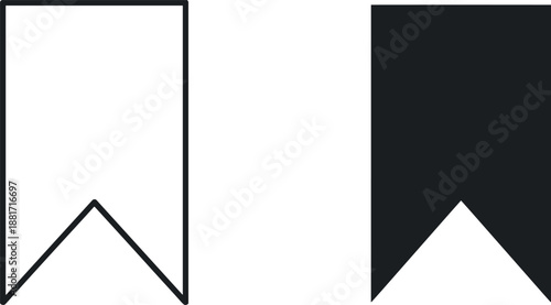 Black and white banner icons rectangular shapes with pointed bottoms