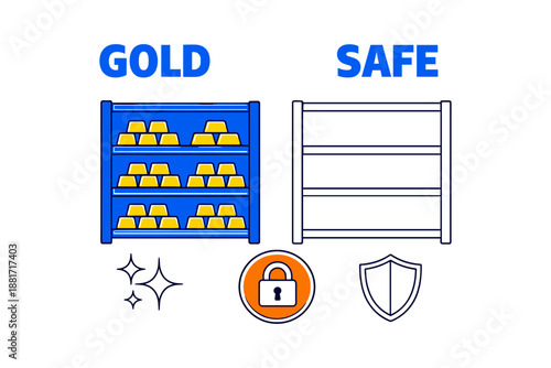 Gold storage vs. empty safe: wealth security and protection concept illustration