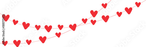 Romantic cute garland with hand drawn hearts on transparent background. Valentine`s day concept. 