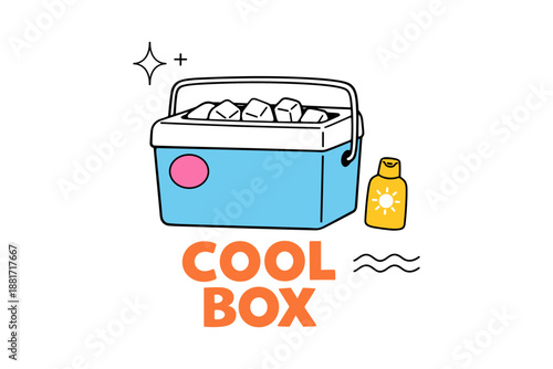 Cool box with ice and sunscreen bottle for summer fun