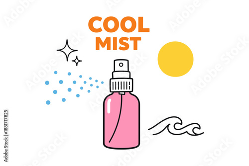 Refreshing cool mist spray with sun and waves illustrations