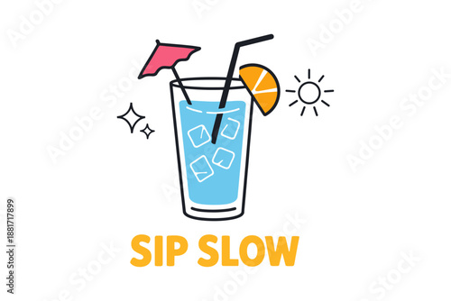 Refreshing summer drink with ice and straw