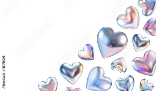 3d hearts flying on white background. Love heart shape icons banner greeting card vector illustration