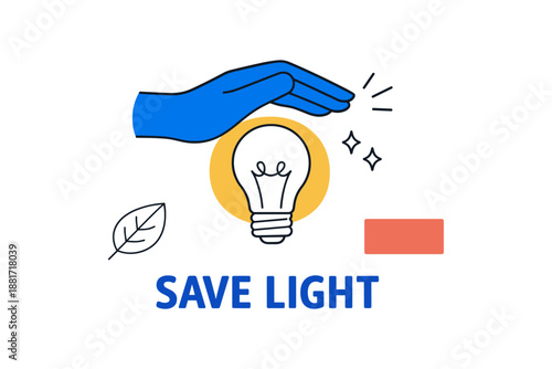 Save light concept with hand over bulb and leaf symbolizing energy conservation