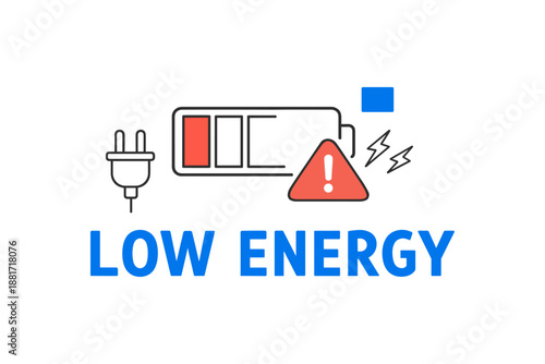Battery icon with low energy alert and power plug symbol