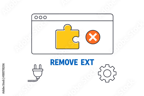 Browser extension removal illustration with puzzle piece and error icon