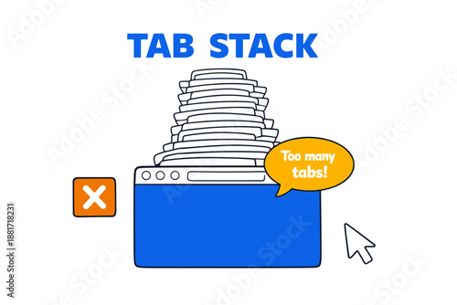 Illustration of browser tab overload with dialog box warning