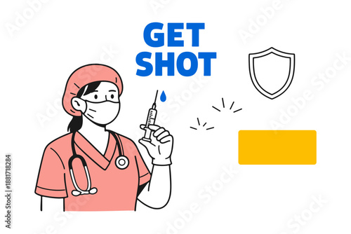 Female asian nurse preparing vaccination syringe for patient health safety awareness