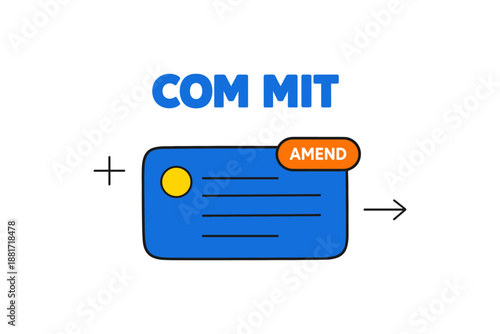 Commit graphic with amend button and directional arrows in blue and yellow design
