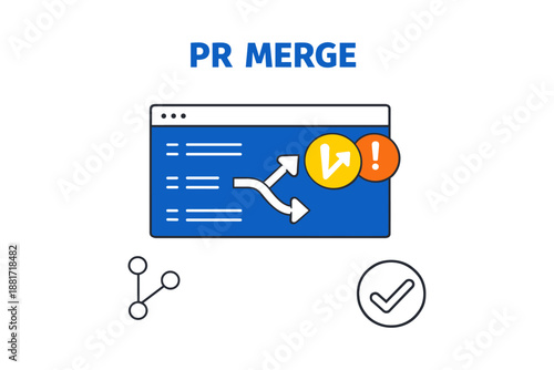 Pr merge process illustrated with arrows and notification icons