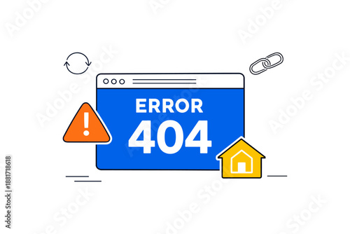 Error 404 page not found concept with alert triangle and house icon