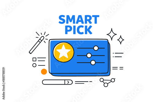 Smart pick conceptual design with blue card and star rating elements