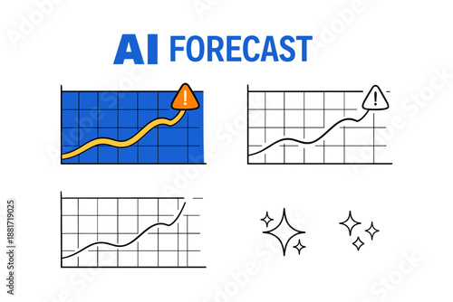 Ai forecast graph with exclamation alert and data trend lines
