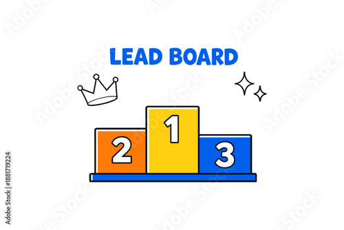 Colorful podium with crown graphic and sparkles illustration