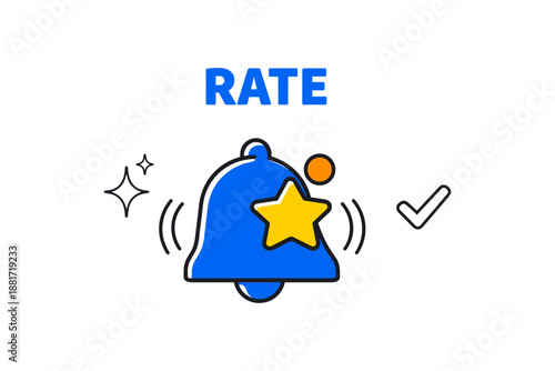 Alert bell with star and checkmark: notifications and ratings concept icon