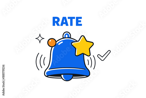Blue notification bell with star and check mark icon illustration