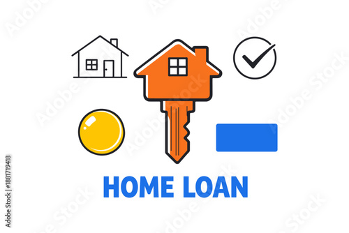 Home loan concept with key and house icons