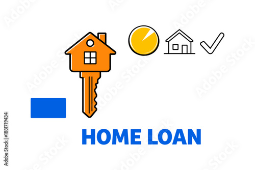 Home loan concept with key and house icon illustrations