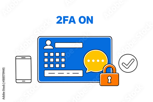 2fa on: multi-factor authentication with smartphone and secure lock icons