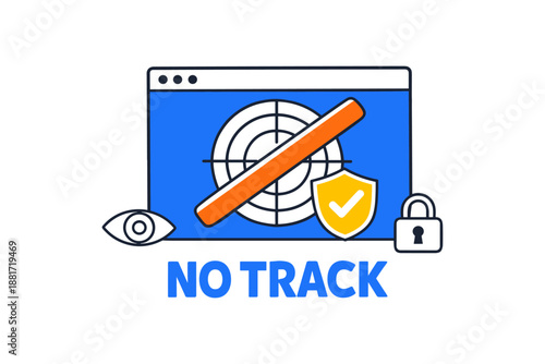 No tracking symbol with target, shield, eye, and lock icons