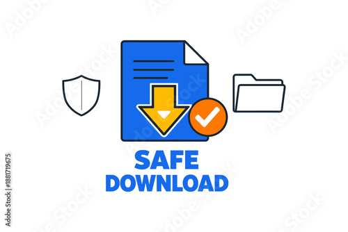 Safe download icon with shield and checkmark for secure file transfer