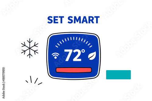 Smart thermostat display with temperature and wi-fi symbols