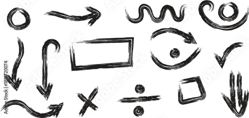 Hand drawn arrows and shapes on a white background