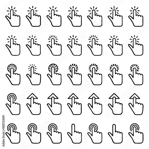 A collection of various hand icons representing different actions such as clicking, swiping, and scrolling.
