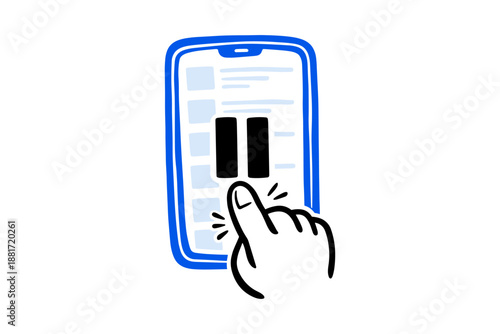 Hand pausing smartphone content displayed on screen for a break