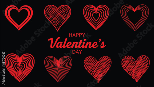 happy valentine s day celebration with multiple red heart designs on black background high quality professional