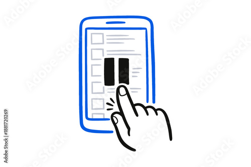 Hand interacting with smartphone screen depicting survey with checkboxes and bar chart