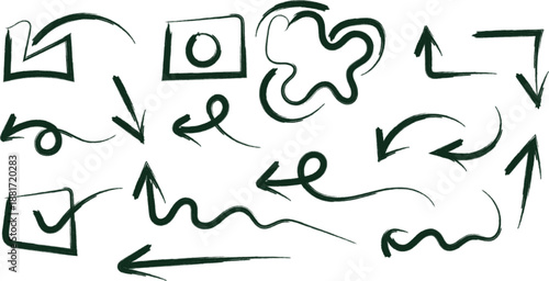 Hand drawn arrows and symbols on a white background