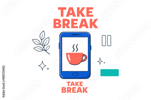 Digital pause: coffee break reminder with smartphone and pause icon design