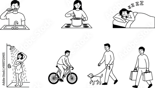 Daily routine activities for a healthy lifestyle and productivity everyday tasks