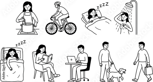 People relaxing and engaging in daily activities at home and outdoors serene moments