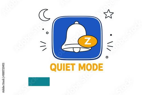 Quiet mode icon with bell symbol and moon for sleep and focus