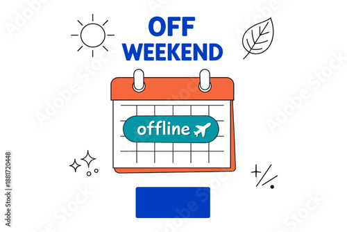 Calendar illustrating offline weekend with airplane symbol for relaxation and break