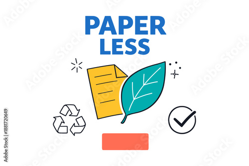 Paperless concept with recycle symbol and eco-friendly graphics