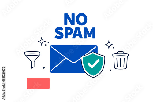No spam email filter concept with envelope and security shield icons