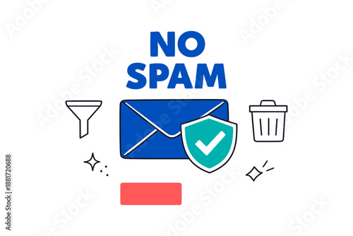 No spam email concept with envelope, shield, and trash can symbols