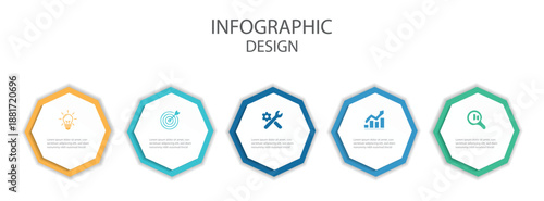 Vector infographic label template with icons. 5 options or steps. Infographics for business concept. Vector thin line label with hexagons template. 